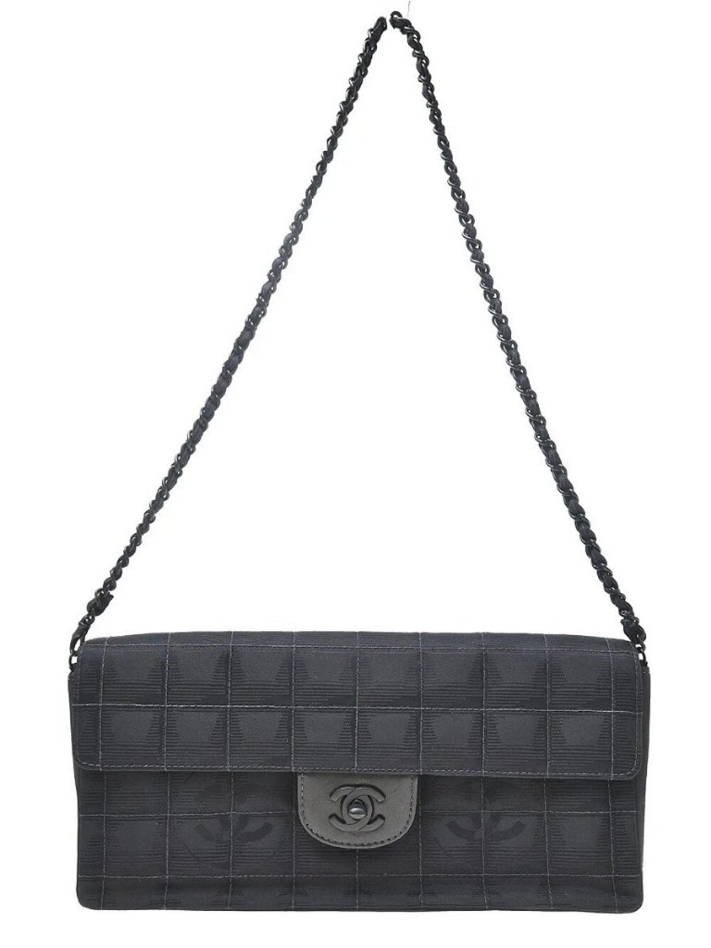 Chanel Black Jacquard Nylon Travel Line East West Shoulder Bag